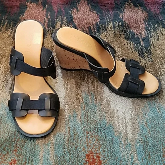 Hogan Leather and Satin Black Slide Wedge Sandals - Picture 1 of 4
